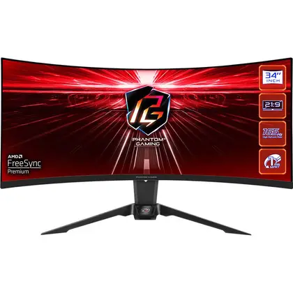Монитор ASRock Phantom Gaming PG34WQ15R2B 34 ", VA, Ultra-Wide QHD 3440x1440 (21:9), 165 Гц