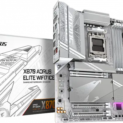 Материнская плата Gigabyte X870E A ELITE WF7 ICE 1.2 [AM5, AMD X870E, 4xDDR 5, 4xM.2, 3xPCI-E x16, Standard-ATX]