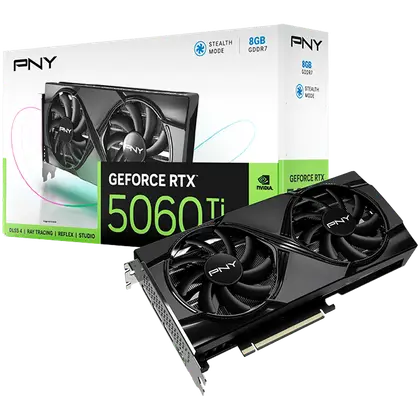 Видеокарта PNY GeForce RTX 5060 Ti 8GB Dual Fan (VCG5060T8DFXPB1) [8 ГБ, GDDR7, 128 бит, HDMI, DisplayPort (3 шт)]