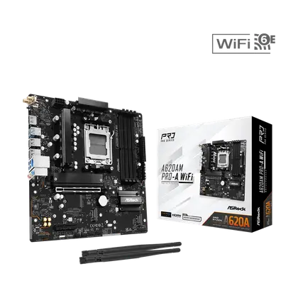 Материнская плата ASRock A620AM PRO-A WIFI [AM5, AMD A620, 4xDDR 5, 3xM.2, 1xPCI-E x16, Micro-ATX]