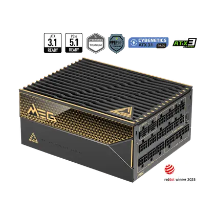 Блок питания MSI MEG Ai1600T PCIE5 [1600 Вт, 80 PLUS Titanium, 8x SATA, 2 x 16 pin (12VHPWR), 9 x 6+2 pin PCIe, 2x 4+4 pin CPU, EPS12V, ATX]