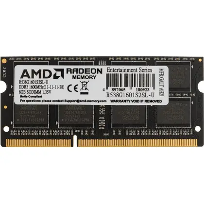Оперативная память AMD Radeon R5 Entertainment Series (R538G1601S2SL-U) [8 ГБ, DDR 3, 1600 МГц, 1.35 В, подсветка]
