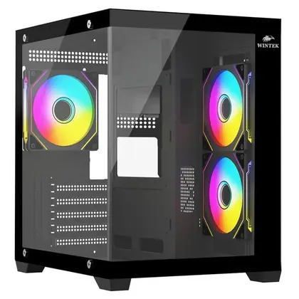 Корпус Wintek Aquarium V2 H101-B TG [Mini Tower, 3х 120 мм ARGB + контроллер и пульт, Черный]