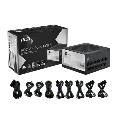 Блок питания MSI 1000W, PRO A1000PL PCIE5, ATX, 80+ PLATINUM Черный (PRO A1000PL PCIE5)