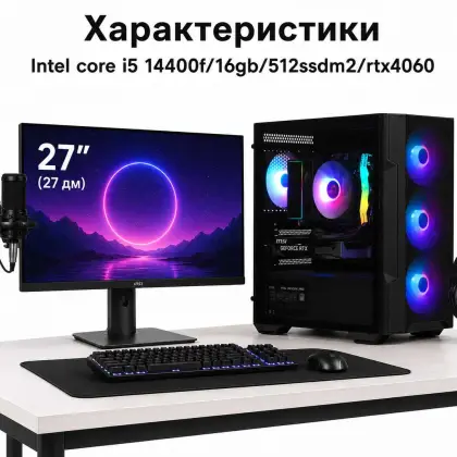 Игровой компьютер полный комплект I5 14400f/16gb/rtx5060/27 дм монитор