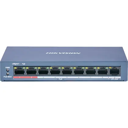 Коммутатор Hikvision DS-3E0109P-E/M(B) Неуправляемый/8 x 10/100 Мбит/с (PoE)/1 x 10/100 Мбит/с (uplink)/PoE 60W