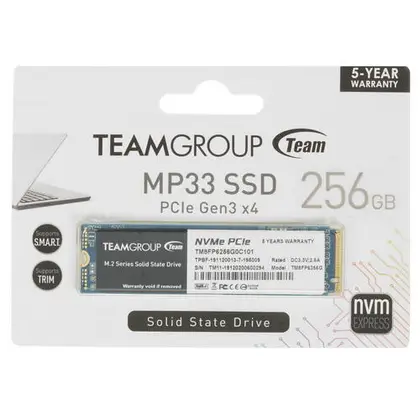 SSD накопитель TEAMGROUP MP33 256GB M.2 2280/NVMe/PCIe 3.0/1600MB/s Read/1000MB/s Write TM8FP6256G0C101