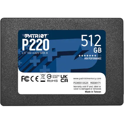 SSD накопитель Patriot P220 512GB 2.5"/SATA/550MB/s Read/500MB/s Write P220S512G25