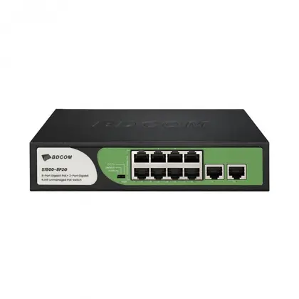 Коммутатор BDCOM S1500-8P2G Неуправляемый/8xGE PoE/2xGE RJ45 Uplink/PoE+ 90W