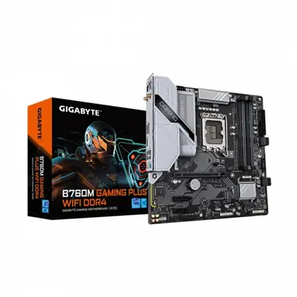 Материнская плата GIGABYTE B760M GAMING PLUS WIFI DDR4 LGA1700/Intel B760/4xDDR4/2xM.2/1xPCI-E x16, Micro-ATX