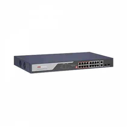 Коммутатор Hikvision DS-3E0318P-E(C) Layer 2 (неуправляемый)/16×10/100 Мбит/с (16 PoE)/2× Gigabit combo (RJ45/SFP)/PoE 225 W