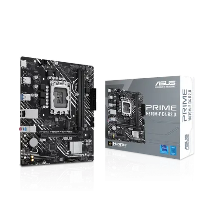 Материнская плата ASUS PRIME H610M-F D4 R2.0 LGA1700/Intel H610/2xDDR4/1xM.2/1xPCI-E x16, Micro-ATX