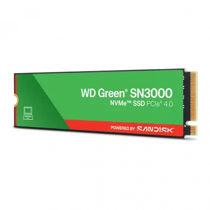 SSD накопитель WD Green SN3000 1TB M.2 2280/NVMe/PCIe 4.0/5000MB/s Read/4200MB/s Write WDS100T4G0E