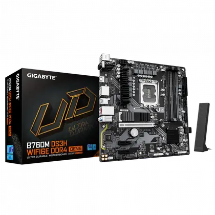 Материнская плата GIGABYTE B760M DS3H WF6E GEN5 LGA1700/Intel B760/4xDDR5/2xM.2/1xPCI-E x16, Micro-ATX