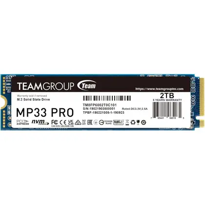 SSD накопитель TEAMGROUP MP33 PRO 2TB M.2 2280/NVMe/PCIe 3.0/3500MB/s Read/3000MB/s Write TM8FPD002T0C101