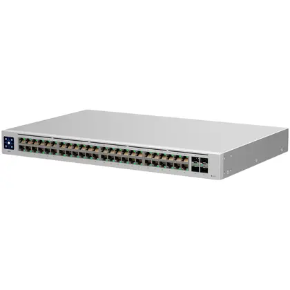 Ubiquiti USW-48 48-port, Layer 2 switch, 48 x GbE ports, 4 x 1G SFP ports, Fanless, silent cooling, ESD/EMP protection, 1.3" touchscreen LCM display,