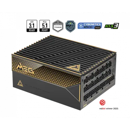 Блок питания MSI 1600W, MEG Ai1600T PCIE5, Full Modular, ATX, 80+ TITANIUM, >94%, Fan 135mm, Черный