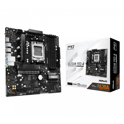 Материнская плата ASRock A620AM Pro-A AM5/AMD A620A/4xDDR5/3xM.2/1xPCI-E x16, Micro-ATX